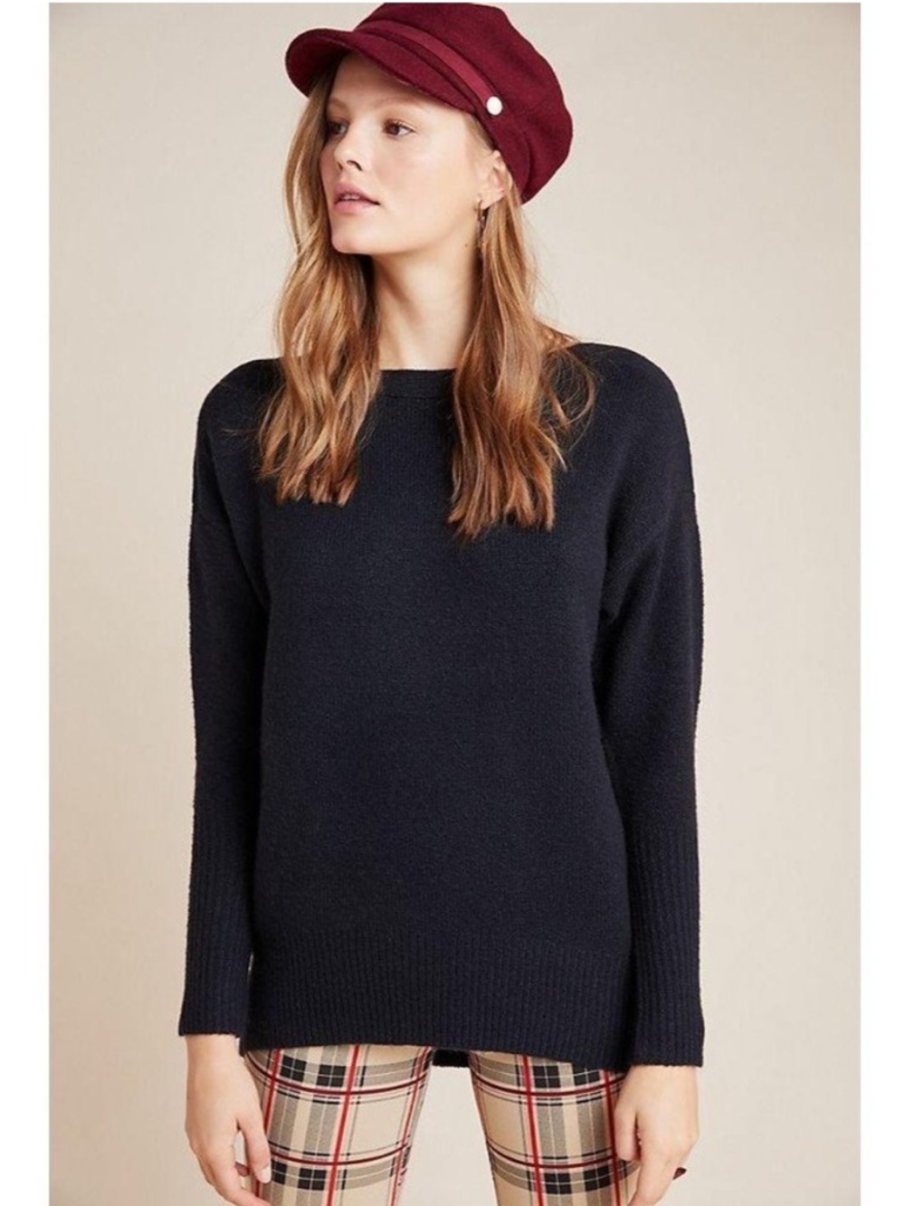 Anthropologie Naomi Sweater Black Merino Wool Blend Pullover Minimalist